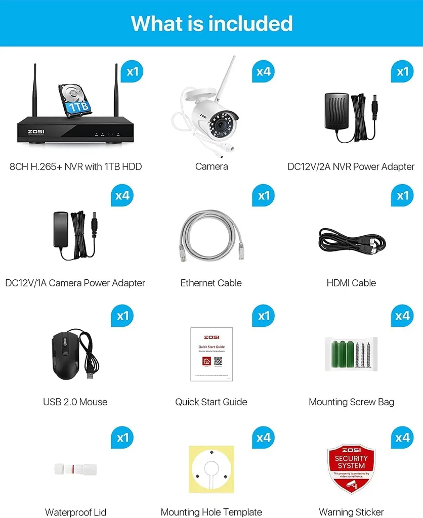 ZOSI 2K Außen WLAN Überwachungskamera Set, 4X 3MP WiFi IP Kamera Mit 8CH 5MP 1TB HDD NVR, 24/7 Videoaufzeichnung, Bewegungserkennung, 24M IR Nachtsicht 9 ZOSI 2K Außen WLAN Überwachungskamera Set, 4X 3MP WiFi IP Kamera Mit 8CH 5MP 1TB HDD NVR, 24/7 Videoaufzeichnung, Bewegungserkennung, 24M IR Nachtsicht – Bild 9