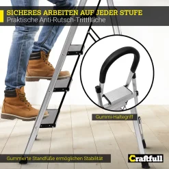 Craftfull Stehleiter CF-134A Klappleiter 5 Stufen Silber, Gummierte Standfüße, Alu Leiter Aluminiumleiter Aluleiter Mehrzweckleiter Multifunktionsleiter Haushaltsleiter Leiter -Garten- & Gewächshäuser Geschäft 2cfb3e514366ac1d5a931e7c60d76f69