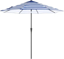 SONGMICS Sonnenschirm, Ø 290 Cm, Sonnenschutz, 8 Schirmrippen, UV-Schutz Bis UPF 50+, Knickbar, Mit Kurbel, Ohne Ständer, Outdoor, Garten, Balkon, Terrasse, Blau-weiß Gestreift GPU010Q01
