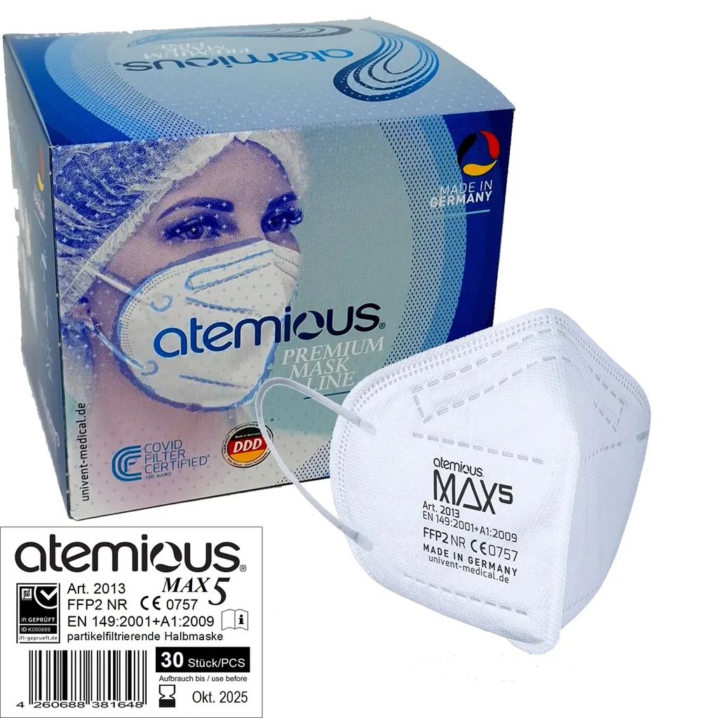 Univent Medical GmbH Atemious MAX5 Komfort Vlies FFP2 Atemschutzmaske Germany Mit Ift Rosenheim Zertifikat Lose Oder Einzeln Verpackt, Menge:30 Stck., Verpackung:lose Im Beutel 4 Univent Medical GmbH Atemious MAX5 Komfort Vlies FFP2 Atemschutzmaske Germany Mit Ift Rosenheim Zertifikat Lose Oder Einzeln Verpackt, Menge:30 Stck., Verpackung:lose Im Beutel – Bild 4
