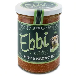 WUFF & MAU Hundefutter Pute & Hähnchen 400g Glas Mit Apfel, Karotte Und Reis Von Ebbi