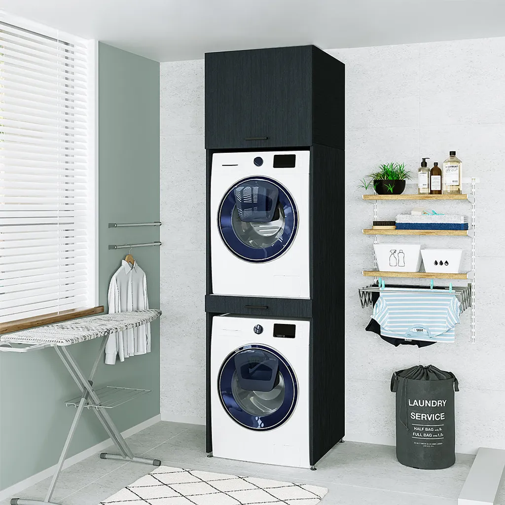 Roomartstore.de Roomart - Waschmaschinenschrank Für Trockner & Waschmaschine - Mit Ausziehbrett - Weiß - Schwarz Eiche: Weiß / + Ohne Klappschrank 26 Roomartstore.de Roomart - Waschmaschinenschrank Für Trockner & Waschmaschine - Mit Ausziehbrett - Weiß - Schwarz Eiche: Weiß / + Ohne Klappschrank – Bild 26