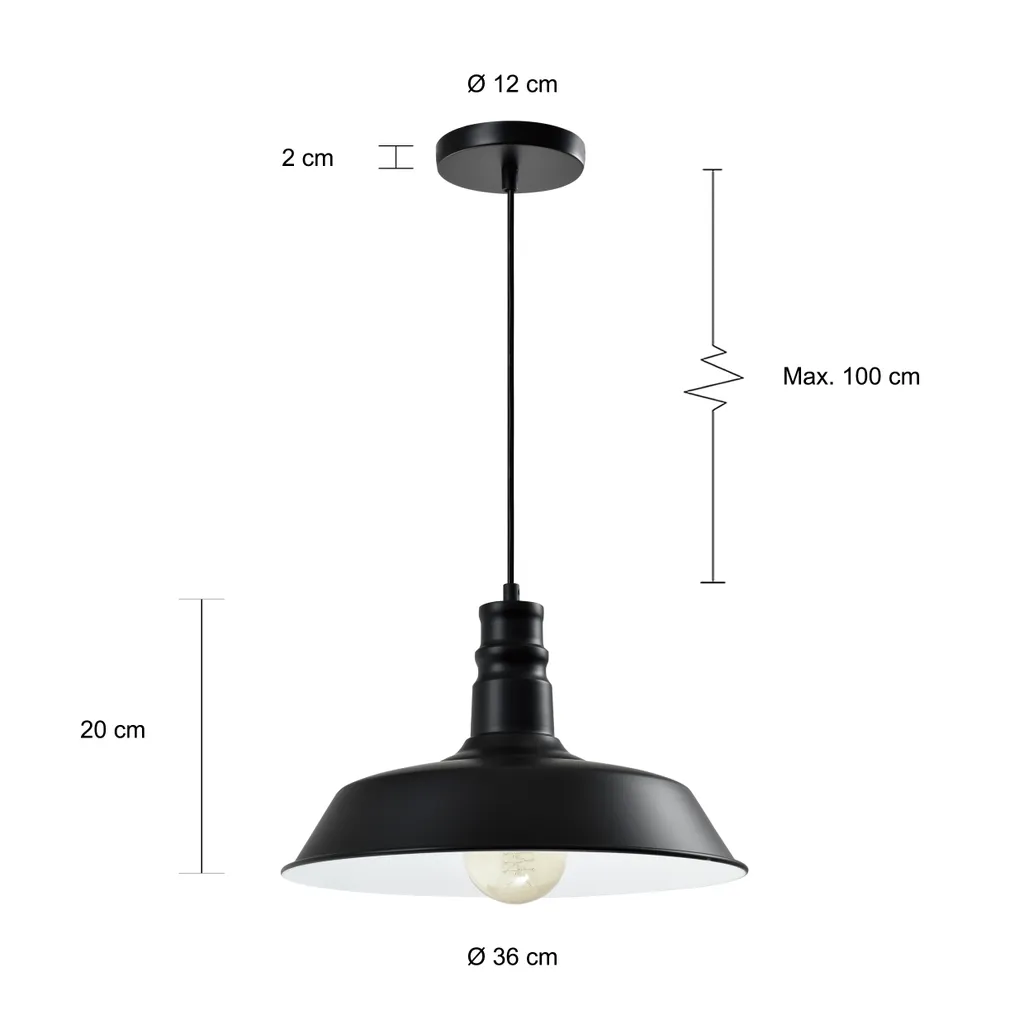 QUVIO Hängelampe Retro - Lampen - Deckenlampen - Beleuchtung - Deckenlampen - Küchenlampen - Lampe - Vintage - E27-Fassung - Mit 1 Licht - Für Den Innenbereich - Aluminium - D 36 Cm - Schwarz Und Weiß 2 QUVIO Hängelampe Retro - Lampen - Deckenlampen - Beleuchtung - Deckenlampen - Küchenlampen - Lampe - Vintage - E27-Fassung - Mit 1 Licht - Für Den Innenbereich - Aluminium - D 36 Cm - Schwarz Und Weiß – Bild 2