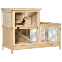 PawHut Kleintierkäfig Kleintierstall Nagerkäfig Mit Rampe Meerschweinchenstall Holzkäfig Kleintier Tannenholz Natur 78 X 41,5 X 60 Cm -Garten- & Gewächshäuser Geschäft 2ddb7019e41bfe02dd090b2e6864dae0