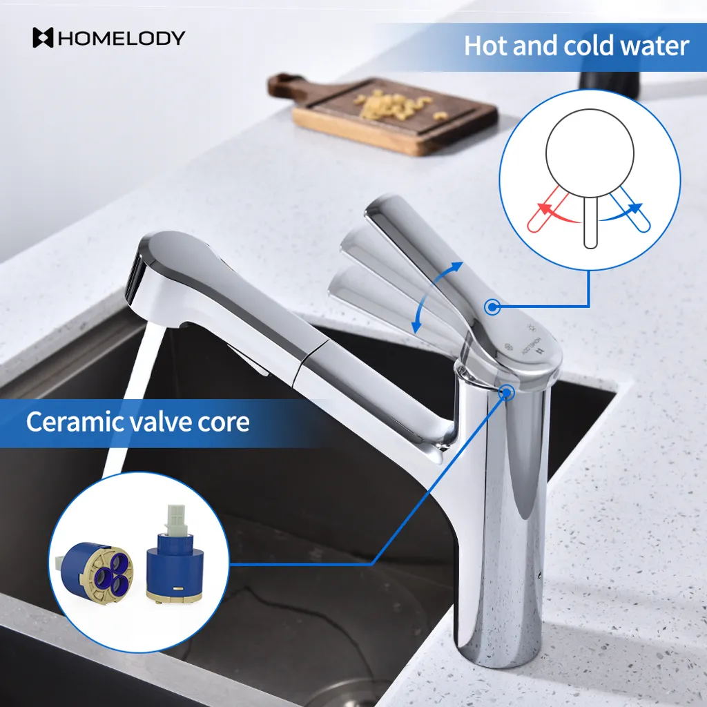 Homelody Wasserhahn Küche Mit Ausziehbarer Brause Küchenarmatur 115° Drehbare Spültischarmatur Küche Mit 2 Strahlarten, Einhebelmischer Mischbatterie Küche, Armatur Küche Chrom 7 Homelody Wasserhahn Küche Mit Ausziehbarer Brause Küchenarmatur 115° Drehbare Spültischarmatur Küche Mit 2 Strahlarten, Einhebelmischer Mischbatterie Küche, Armatur Küche Chrom – Bild 7