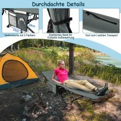 COSTWAY Klappbare Campingliege, Campingbett Feldbett Klappbett, Liege Bett Reiseliege Bis 400 Kg Belastbar, Einzelbett Faltbett Mit Seitentasche, Für Campingplatz, Strand Und Büro -Garten- & Gewächshäuser Geschäft 2e9fafd572aca2e30a6fba6e8ea3f930