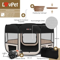 LOVPET® Welpenlaufstall Tierlaufstall Faltbar Für Kleintiere Hunde, Katzen Inkl. Hundenapf Hundelaufstall Freigehege Oxfordgewebe Pop-up System Indoor & Outdoor, Farbe:Schwarz / Beige -Garten- & Gewächshäuser Geschäft 2ea0cb99e860c403713567f425e97ac0