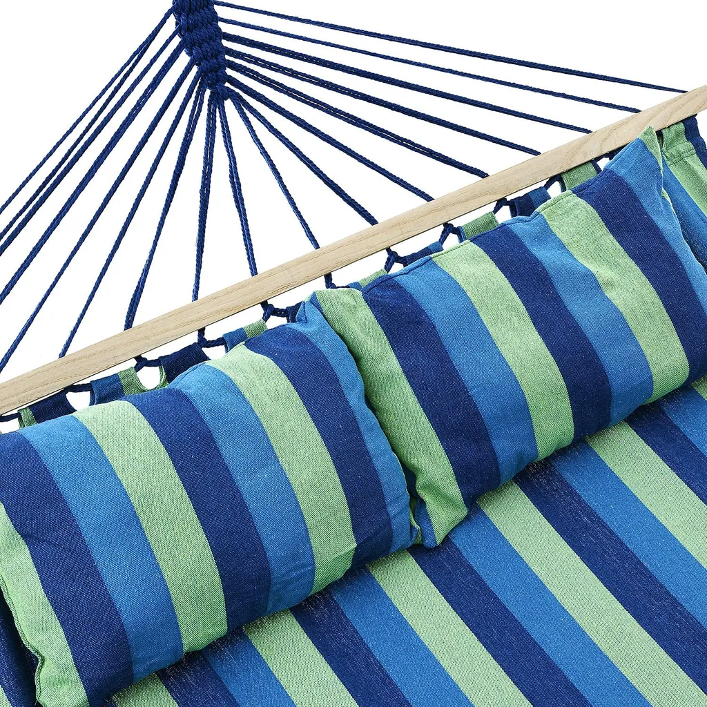Juskys Hängematte Caracas 230 X 150 Cm In Grün-Blau – Doppelhängematte Aus Baumwolle Für 2 Personen Mit Kissen – Outdoor-Hängematte Bis 300 Kg 11 Juskys Hängematte Caracas 230 X 150 Cm In Grün-Blau – Doppelhängematte Aus Baumwolle Für 2 Personen Mit Kissen – Outdoor-Hängematte Bis 300 Kg – Bild 11