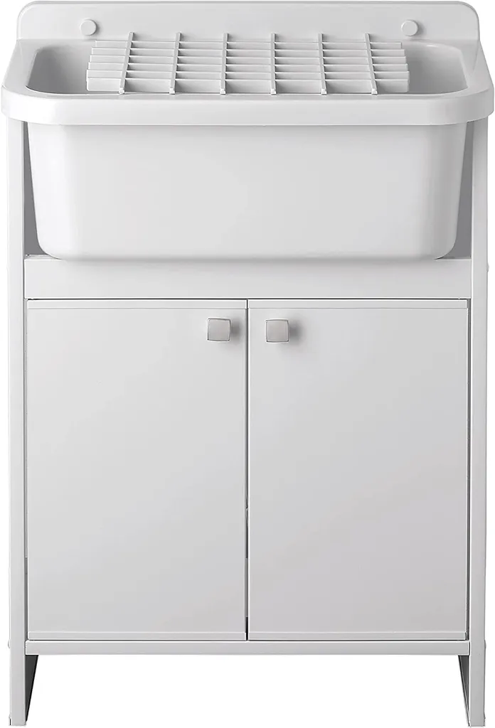 ADGO Set Spüle + Unterschrank Mit 2 Türen 55x35x78 Cm, Wirtschaftliche Senke Mit Schrank, Große Waschbecken, Zum Waschen, Arbeiten Im Garten,Tiefe Spülkammer, Siphon, Farbe Weiß (ohne Batterie) 1 ADGO Set Spüle + Unterschrank Mit 2 Türen 55x35x78 Cm, Wirtschaftliche Senke Mit Schrank, Große Waschbecken, Zum Waschen, Arbeiten Im Garten,Tiefe Spülkammer, Siphon, Farbe Weiß (ohne Batterie)