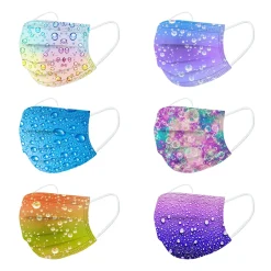 Jinaishop 50 Stück Einwegmaske Dreischichtige Schutzmaske Für Erwachsene, Wassertropfen-Druckmuster, Maske Für Erwachsene 4 Farbe