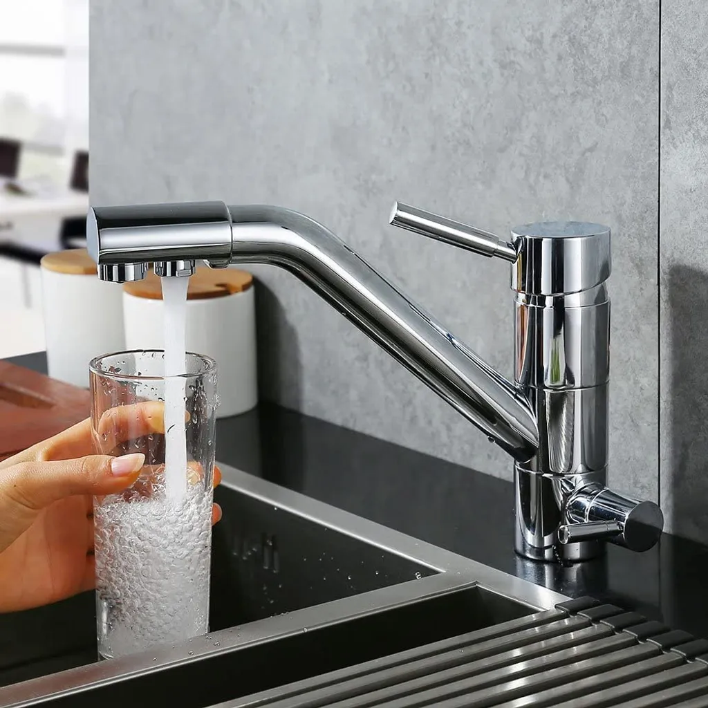 Homelody 3 Wege Wasserhahn Küchenarmatur Wasserfilter Mischbatterie Für Küche Spüle Trinkwasser Spültischarmatur 120° Drehbar Spülbeckenarmatur Chrom 3 Homelody 3 Wege Wasserhahn Küchenarmatur Wasserfilter Mischbatterie Für Küche Spüle Trinkwasser Spültischarmatur 120° Drehbar Spülbeckenarmatur Chrom – Bild 3