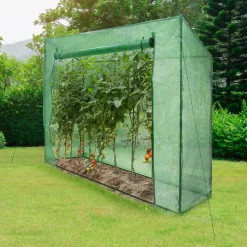 ECD Germany Gewächshaus Mit Gitternetzfolie Und Tür, 200x79x168 Cm, Grün, Für Garten Tomaten Zur Aufzucht, Optimales Pflanzenwachstum, Schrägdach, Treibhaus Tomatenhaus Frühbeet