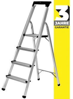 Craftfull Stehleiter CF-133B, Aluminium-Haushaltsleiter, Ablagefläche, Gummi-Standfüße, 3-6 Stufen (4 Stufen)