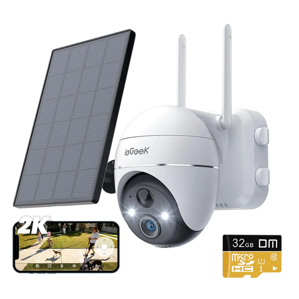 IeGeek 2K Solar Überwachungskamera Aussen Akku Mit 32G SD-Karte, 355°|120° PTZ Wlan Kamera Outdoor Mit Farbnachtsicht, PIR-Sensor, Personenerkennung, 2-Wege-Audio, Arbeit Mit Alexa, IP65 1 IeGeek 2K Solar Überwachungskamera Aussen Akku Mit 32G SD-Karte, 355°|120° PTZ Wlan Kamera Outdoor Mit Farbnachtsicht, PIR-Sensor, Personenerkennung, 2-Wege-Audio, Arbeit Mit Alexa, IP65