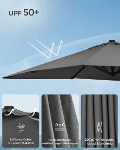 SONGMICS Sonnenschirm 290 X 290 Cm, UV-Schutz UPF 50+, Um 360° Drehbar, Mit Ständer, Befestigungsgurten Und Abdeckung, Rauchgrau GPU039G01 -Garten- & Gewächshäuser Geschäft 306edfbd5fdefe2e83c1ba5d56f16cc0