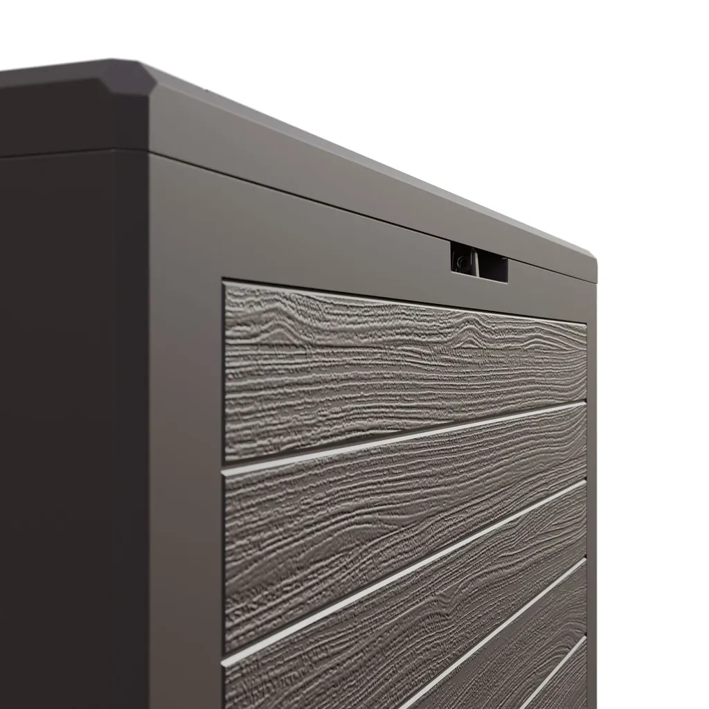 Deuba Auflagenbox 190 L Holz-Optik Wasserabweisend Deckel Abschließbar Garten Balkonbox Gartenbox Truhe , Farbe:braun 6 Deuba Auflagenbox 190 L Holz-Optik Wasserabweisend Deckel Abschließbar Garten Balkonbox Gartenbox Truhe , Farbe:braun – Bild 6