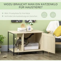 PawHut Katzenschrank Für Katzentoilette, Katzenhaus Mit Magnetischer Tür, Katzenklo, Katzenhöhle Mit Spielball, Beistelltisch, Erhöhtes Design, Eiche, 80 X 48 X 55 Cm -Garten- & Gewächshäuser Geschäft 31254349c9dc5143f5b341bcd2f2213c