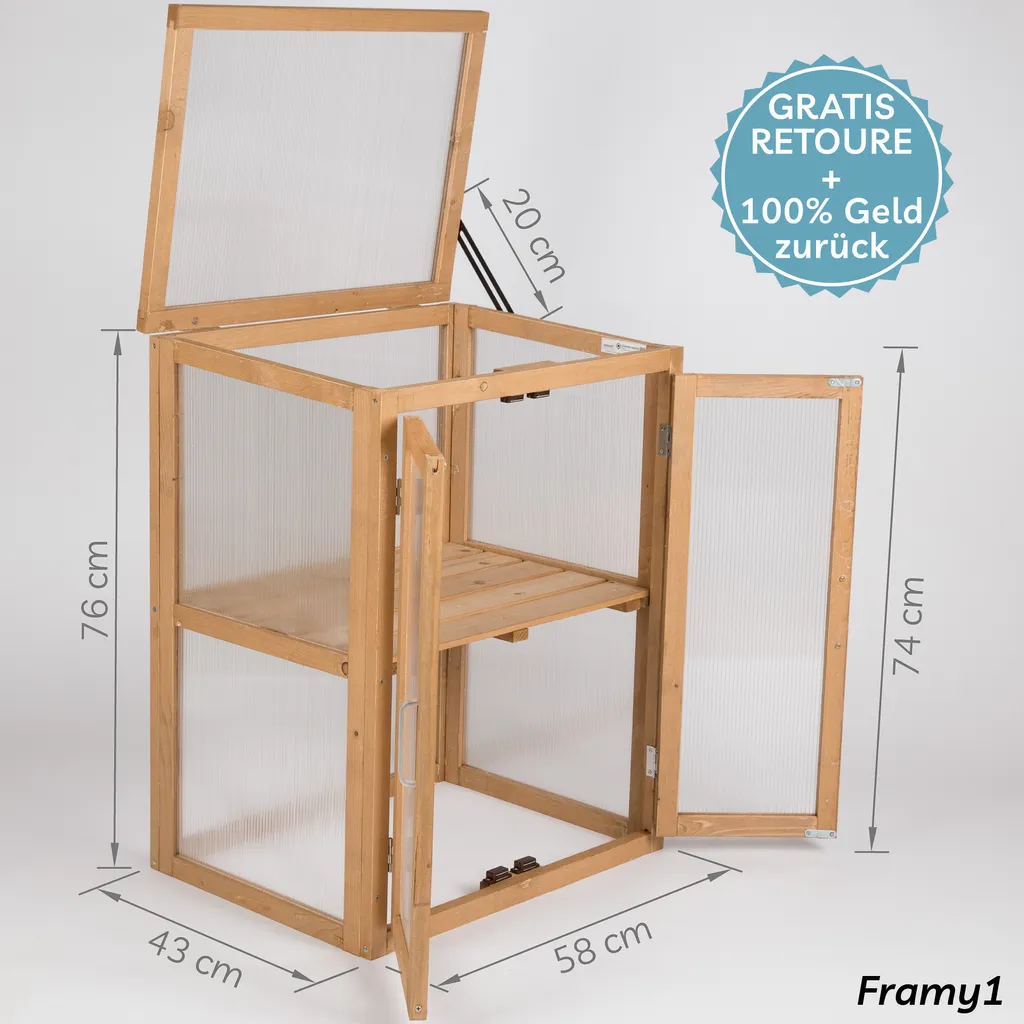 Needs&wants Mini Gewächshaus Klein Winterfest Aus Holz Für Balkon Garten Zimmer Indoor, Frühbeet Hochbeet Treibhaus Anzucht Aufzucht Von Pflanzen Pflanzschrank Anzuchthaus, 58x43x76 Cm, Polycarbonat, Braun 5 Needs&wants Mini Gewächshaus Klein Winterfest Aus Holz Für Balkon Garten Zimmer Indoor, Frühbeet Hochbeet Treibhaus Anzucht Aufzucht Von Pflanzen Pflanzschrank Anzuchthaus, 58x43x76 Cm, Polycarbonat, Braun – Bild 5