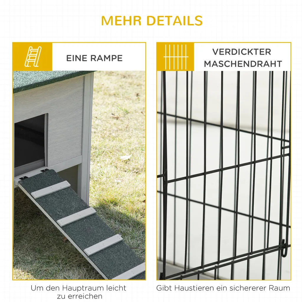 Pawhut Kleintierstall Kleintierkäfig Meerschweinchenstall Mit Freilauf Rampe Asphaltdach Doppelstöckig Tannenholz Grau 154,5 X 52,5 X 68,5 Cm 6 Pawhut Kleintierstall Kleintierkäfig Meerschweinchenstall Mit Freilauf Rampe Asphaltdach Doppelstöckig Tannenholz Grau 154,5 X 52,5 X 68,5 Cm – Bild 6
