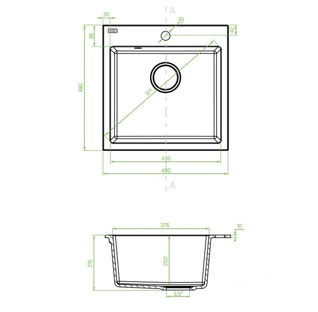 Laveo BADLAND Spülbecken Granitspüle Einzelbecken Alena 49x49 Beige | Siphon Im SET! 2 Laveo BADLAND Spülbecken Granitspüle Einzelbecken Alena 49x49 Beige | Siphon Im SET! – Bild 2