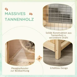 PawHut Kleintierkäfig Kleintierstall Nagerkäfig Mit Rampe Meerschweinchenstall Holzkäfig Kleintier Tannenholz Natur 78 X 41,5 X 60 Cm -Garten- & Gewächshäuser Geschäft 317a3b40c48f3e72ca1cb6c47ca724a3