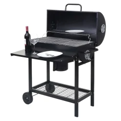 Mendler Grillwagen HWC-F70, Holzkohlegrill Standgrill Gartengrill Mit Deckel Ablage, Stahl 103x93x70cm Schwarz
