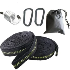 Mmgoqqt Hängemattenbefestigung, Schaukelbefestigung, Baum-Aufhängeset, 3 M X 2,5 Cm, Max. 500 Kg, 15 Stück, 1 Ring, 2 Karabiner, Hängesessel-Zubehör, Stahlfedern Für Camping, Wandern, Outdoor-Reisen