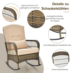 COSTWAY 3-teiliges Gartenmöbel Set, Balkonmöbel Mit Kissen, Balkonset Mit 2 PE-Rattan-Schaukelstühle Und Tisch, Sitzgruppe Terrassenmöbel Für Balkon, Garten, Veranda -Garten- & Gewächshäuser Geschäft 3220257afc54828c2cd573493068559d