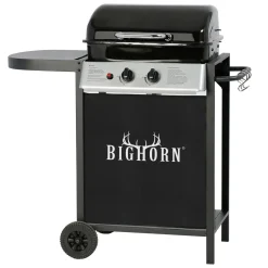 BIGHORN Gasgrill 2 Brenner Mit Seitenablage, Grillwagen Mit Räder, Warmhalte- Und Grillrost