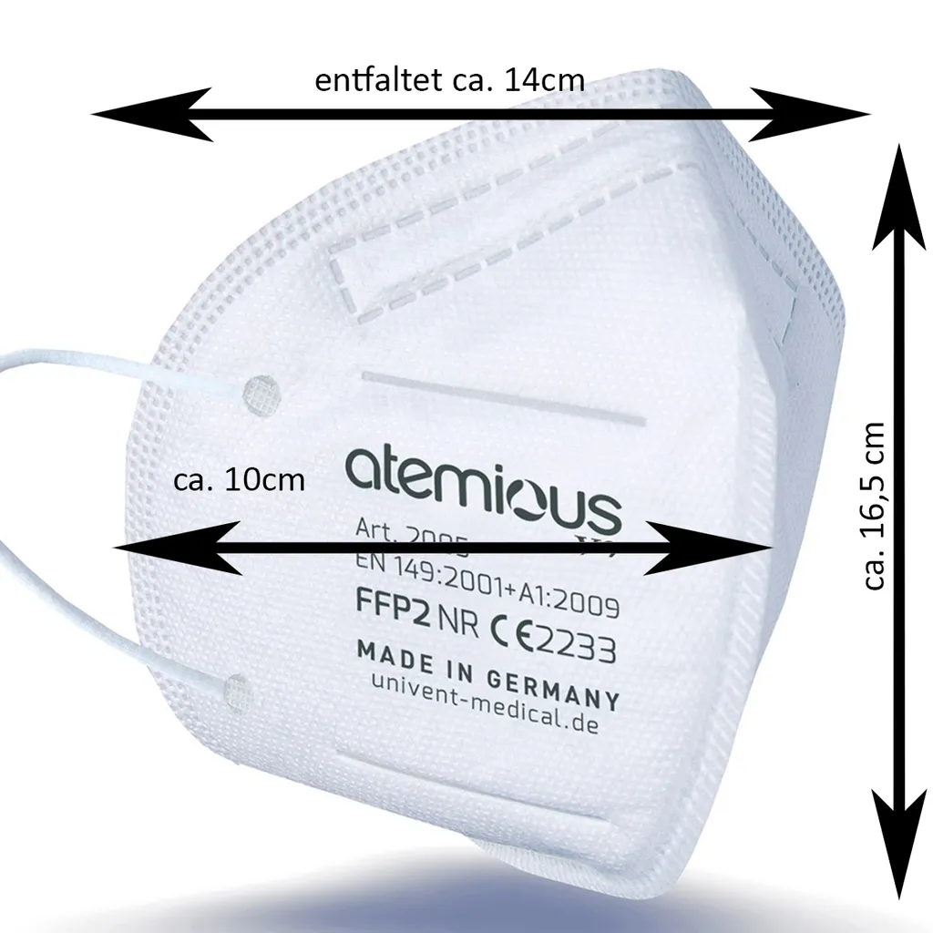 Univent Medical GmbH Atemious X5 Komfort Vlies FFP2 Atemschutzmaske Germany Mit Deutschem Zertifikat CE0757, Menge:10 Stck, Verpackung:einzeln Verpackt 10 Univent Medical GmbH Atemious X5 Komfort Vlies FFP2 Atemschutzmaske Germany Mit Deutschem Zertifikat CE0757, Menge:10 Stck, Verpackung:einzeln Verpackt – Bild 10