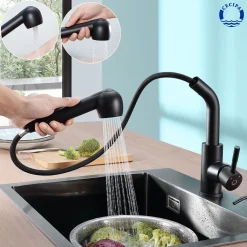 CECIPA Ausziehbar Küche Wasserhahn Mischbatterie, Küchenarmatur Mit Brause Zwei Wasserstrahlarten,360° Drehbar Hochdruck Spültischarmatur, Schwarz