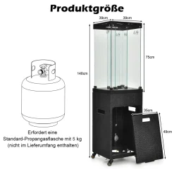 COSTWAY 41000 BTU Gas-Heizstrahler, Terrassenheizer Mit Abschließbaren Rädern & Verstellbarer Füße, Gasheizstrahler Mit Wasserdichter Abdeckung, Winddichte Outdoor-Heizung Für Garten Veranda Hof (Schwarz) -Garten- & Gewächshäuser Geschäft 3238e048092ff8cf558d3711f597457b