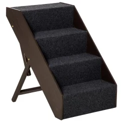 PawHut Haustiertreppe Hundetreppe 4 Stufen Tragbare Katzentreppe Einstiegshilfe Mit Grauem Teppich Für Katzen Und Hunde Einstellbar Faltbar 46,5 X 55 X 64 Cm