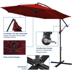 EINFEBEN 3m Sonnenschirm Gartenschirm Mit LED Solar Ampelschirm Pavillon Kurbelsonnenschirm Alu,Rot,3m -Garten- & Gewächshäuser Geschäft 32df2c6f39a3fca7c725ccab173caecd