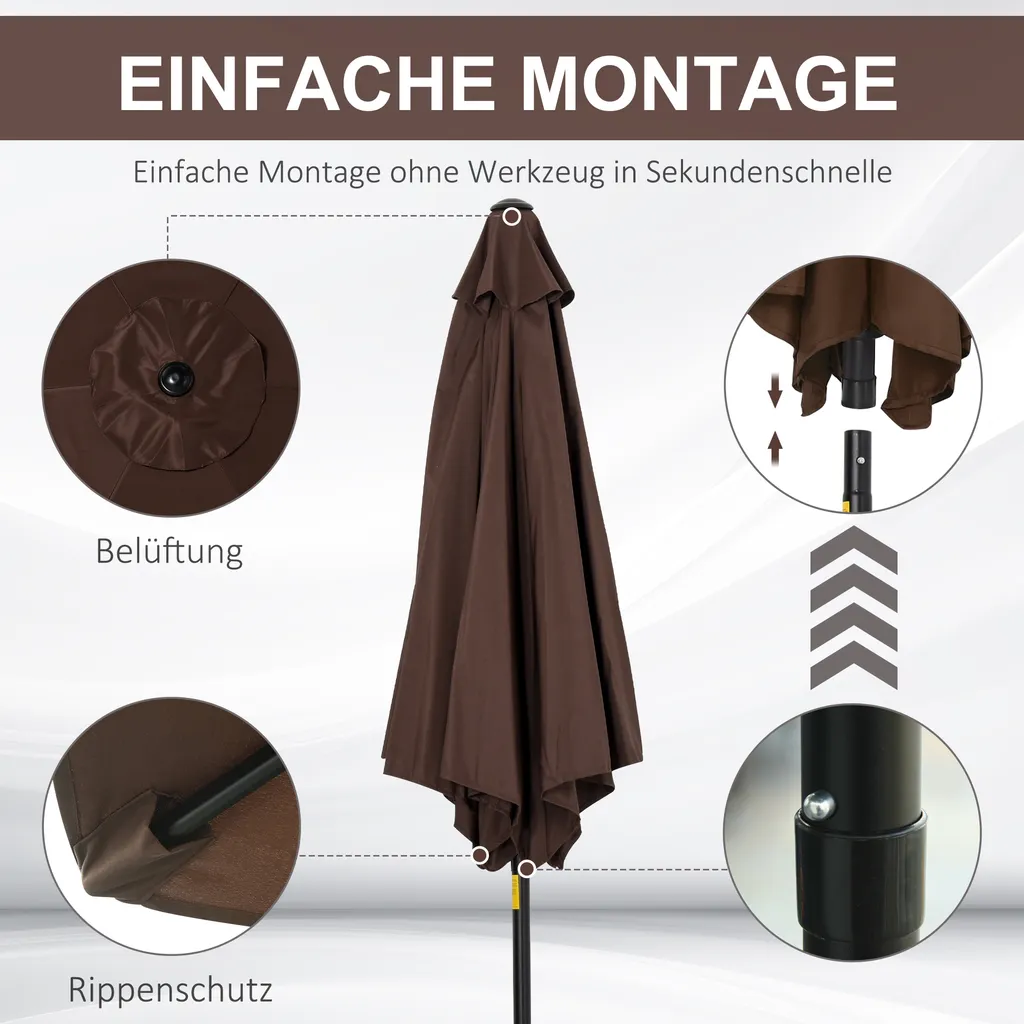 Outsunny Knickschirm Sonnenschirm Gartenschirm Marktschirm Mit Handkurbel Alu 180/㎡ Polyester Braun ∅2,7 X 2,35 M 6 Outsunny Knickschirm Sonnenschirm Gartenschirm Marktschirm Mit Handkurbel Alu 180/㎡ Polyester Braun ∅2,7 X 2,35 M – Bild 6