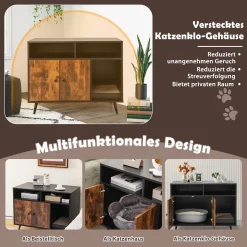 COSTWAY Katzenschrank Katzentoilette Mit Kratzunterlage & Doppeltüren, Katzenhaus Mit Offenem Regal & 2 Fächern, Katzenhöhle Katzenklo Schrank, Für Katzen Hunde Haustier, Braun+Schwarz -Garten- & Gewächshäuser Geschäft 334187c67a609a91756906bf8c3a4aed