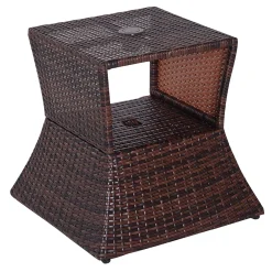Outsunny Gartentisch Beistelltisch Sonnenschirmständer Gartenmöbel Terrasse Polyrattan Braun 54 X 54 X 55 Cm