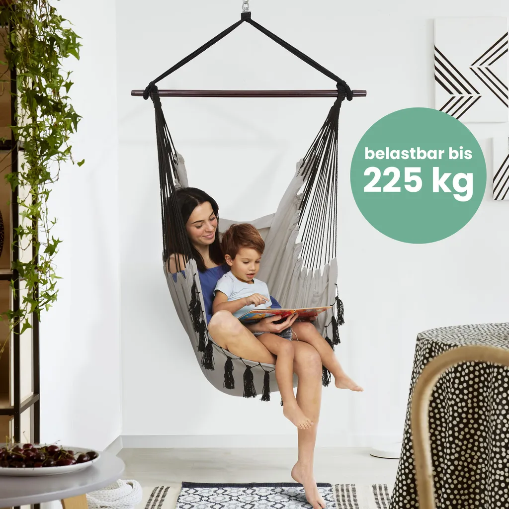 VITA5 Hängesessel Outdoor - Stabiler & Sicherer Hängestuhl - Stylischer Hängesessel Indoor - Leicht Zu Installierender Hängesessel - Bequeme Boho Raumdeko - 225kg Tragkraft - Warmes Grau 1 VITA5 Hängesessel Outdoor - Stabiler & Sicherer Hängestuhl - Stylischer Hängesessel Indoor - Leicht Zu Installierender Hängesessel - Bequeme Boho Raumdeko - 225kg Tragkraft - Warmes Grau