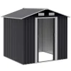 Outsunny Gerätehaus Mit 2 Schiebetüren Metall Gartenhaus 2,6 M² Geräteschuppen Verzinkter Stahl Dunkelgrau 195,5 X 153 X 188 Cm