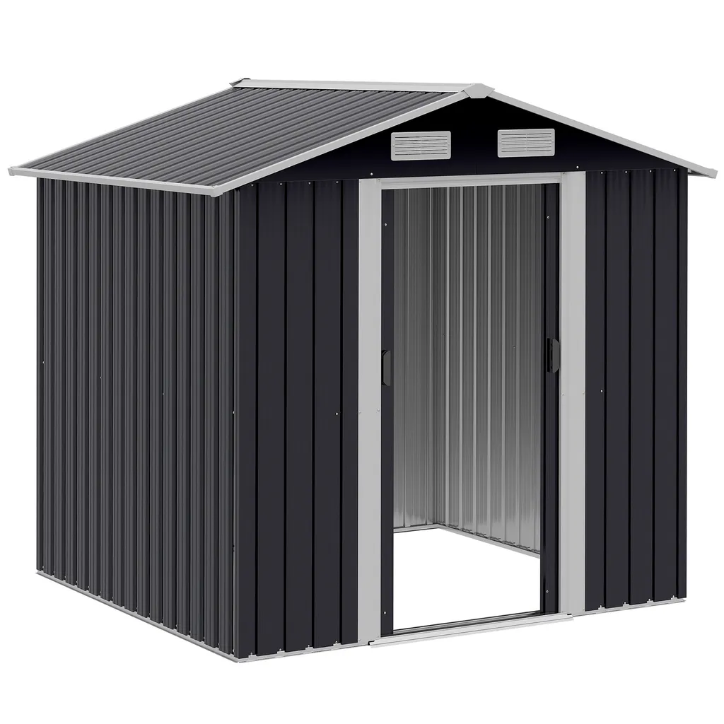 Outsunny Gerätehaus Mit 2 Schiebetüren Metall Gartenhaus 2,6 M² Geräteschuppen Verzinkter Stahl Dunkelgrau 195,5 X 153 X 188 Cm 1 Outsunny Gerätehaus Mit 2 Schiebetüren Metall Gartenhaus 2,6 M² Geräteschuppen Verzinkter Stahl Dunkelgrau 195,5 X 153 X 188 Cm