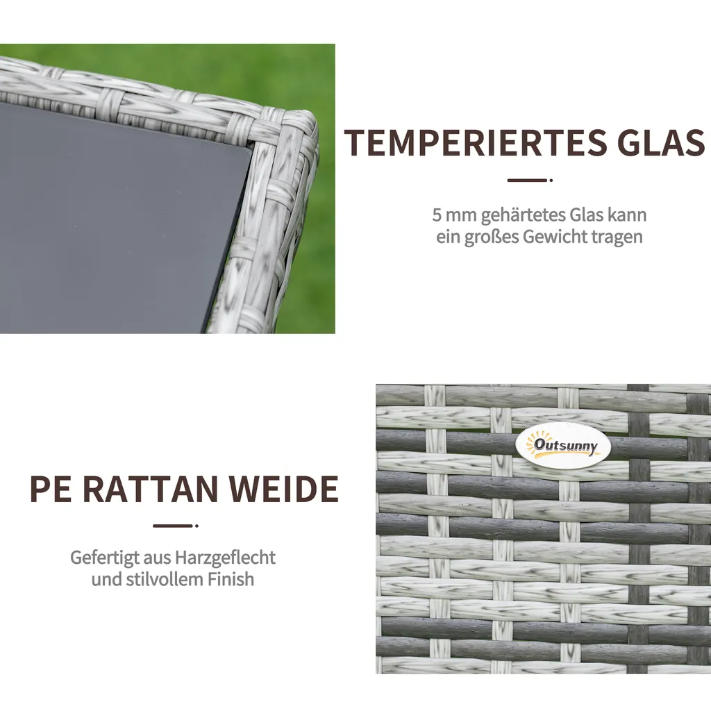 Outsunny Gartentisch Glastisch Esstisch Gartenmöbel Tisch, Polyrattan+Sicherheitsglas, Grau+Schwarz, 150x85x74cm 2 Outsunny Gartentisch Glastisch Esstisch Gartenmöbel Tisch, Polyrattan+Sicherheitsglas, Grau+Schwarz, 150x85x74cm – Bild 2