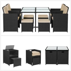 SONGMICS 9er Set, Balkonmöbel, Esstisch Und Stühle, Aus PE-Rattan, Terrassenmöbel GGF009B02 -Garten- & Gewächshäuser Geschäft 33a65e122b054bb03c22e76fd96ca84b