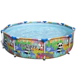 Bestway® Steel Pro™ Frame Pool Ohne Pumpe Ø 274 X 66 Cm, Buntes Panda- Und Fuchs-Design, Rund