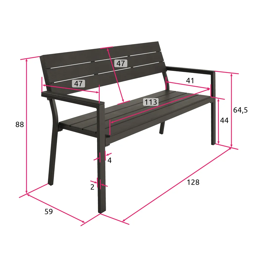 Tectake Gartenbank Line 2-Sitzer Mit Aluminiumrahmen 128x59x88cm - Dunkelgrau 3 Tectake Gartenbank Line 2-Sitzer Mit Aluminiumrahmen 128x59x88cm - Dunkelgrau – Bild 3