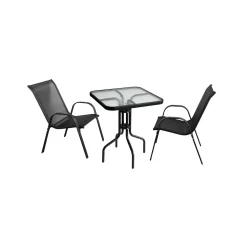 Wohaga 3tlg. Bistrogarnitur Bistrotisch Schwarz 60x60cm + 2x Stapelstuhl Schwarz/Schwarz