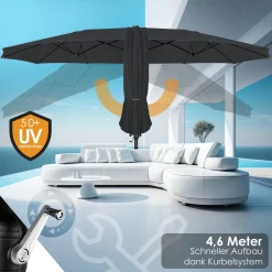 KESSER® Sonnenschirm Doppelsonnenschirm Inkl. Abdeckung + Windsicherung | Gartenschirm | Marktschirm | Terrassenschirm Mit Handkurbel | Oval | Aluminium | UV-beständig | Wasserabweisend, Farbe:Anthrazit -Garten- & Gewächshäuser Geschäft 34795e4d1719e3372d937d549062bce1