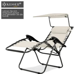 KESSER® - Sonnenliege Liegestuhl Mit Sonnendach Getränkehalter | Verstellbar Rückenlehne | Abnehmbares Kopfkissen Kopfpolster| Klappbar | Stahlrahmen | Garten Liege Hochlehner | Gartenstuhl, Farbe:Beige -Garten- & Gewächshäuser Geschäft 347c1f7af8c290d2166dc35b79e7fd60