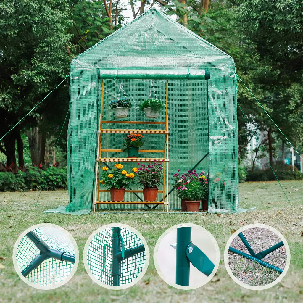 Yorbay Foliengewächshaus Gewächshaus Für Tomaten, Mit Gitternetzfolie Für Garten Zur Aufzucht, Spitzdach, Grün, 150×70×190cm (LxBxH) Mehrweg 6 Yorbay Foliengewächshaus Gewächshaus Für Tomaten, Mit Gitternetzfolie Für Garten Zur Aufzucht, Spitzdach, Grün, 150×70×190cm (LxBxH) Mehrweg – Bild 6