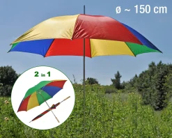 Haushalt International Strandschirm 125cm Regenschirm 2in1 Sonnenschirm Regenbogenfarben Mit 8 Rippen