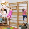 Physionics® Sprossenwand - Mit/ohne Klimmzugstange, Für Kinder /Erwachsene, 195x80x14cm, Holz - Kletterwand, Turnwand, Klettergerüst (mit Klimmzugstange)